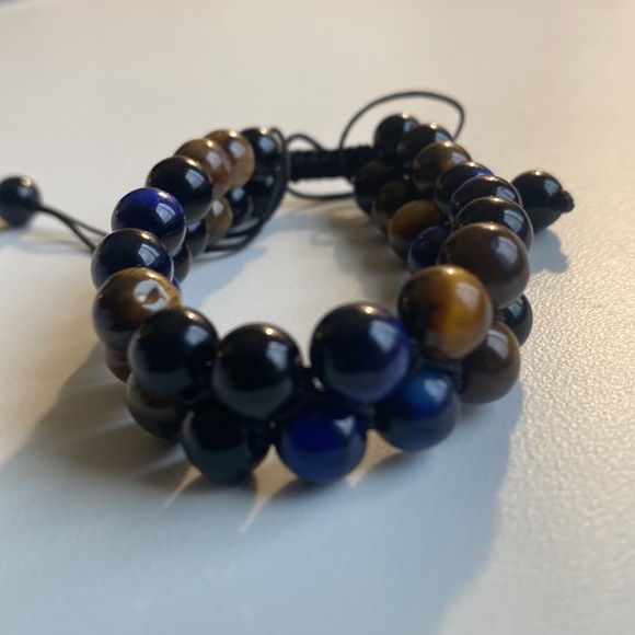 38 Blue and Yellow Tiger Eyed Double Beaded Bracelet - Picture 1 of 5